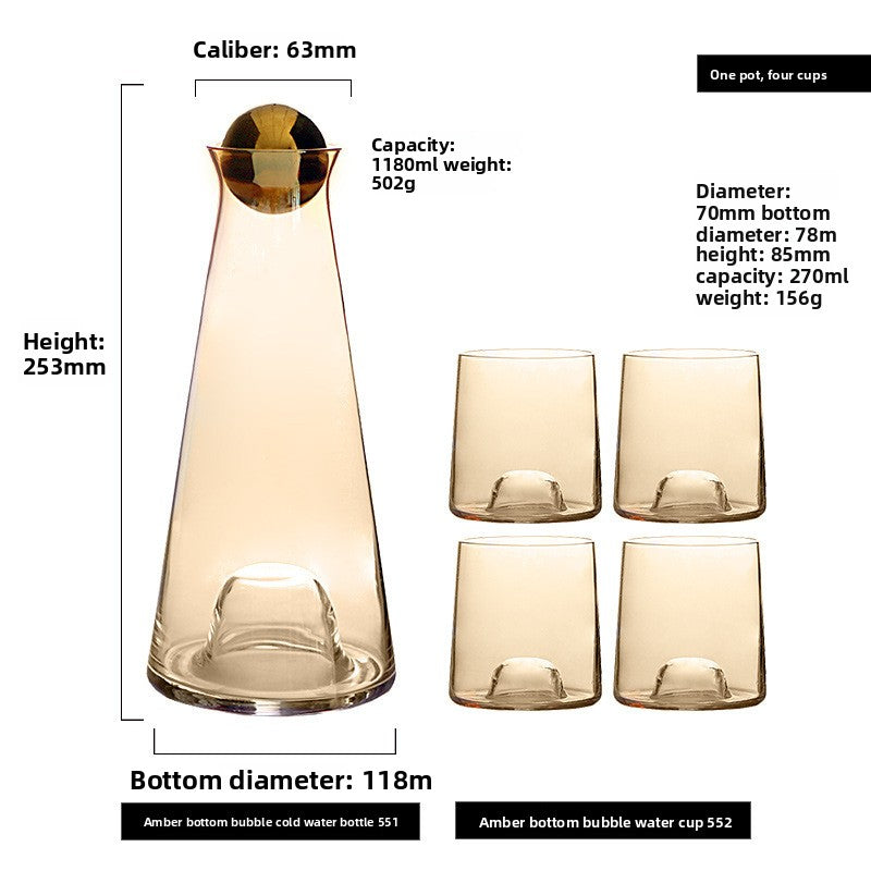 Crystal Glass Gradient Pitcher Set With Stainless Steel Lit & Cups