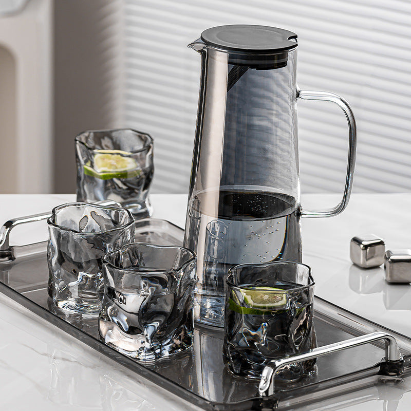 Glass Tea Set with Filter Lid and Serving Tray
