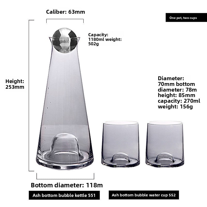 Crystal Glass Gradient Pitcher Set With Stainless Steel Lit & Cups