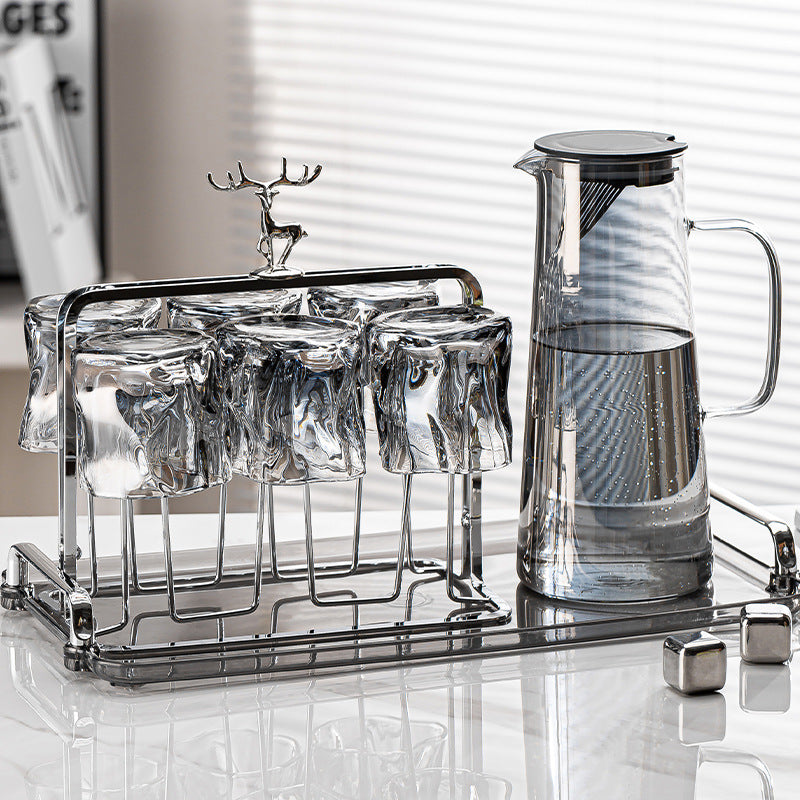 Glass Tea Set with Filter Lid and Serving Tray