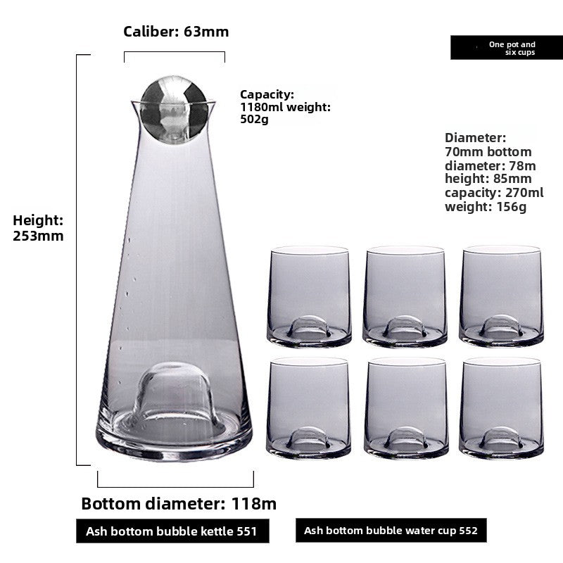 Crystal Glass Gradient Pitcher Set With Stainless Steel Lit & Cups