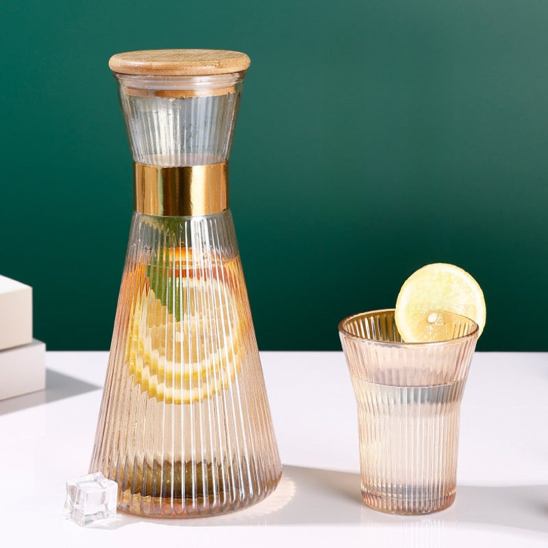 Vertical Stripe Heat-Resistant Glass Tea Set with Kettle and Cups
