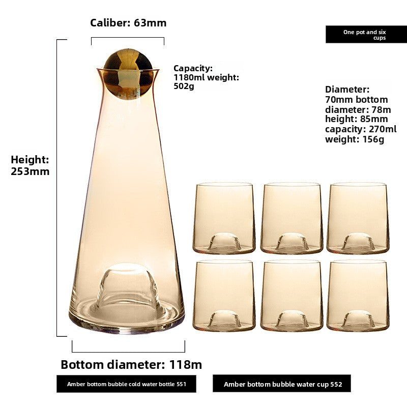 Crystal Glass Gradient Pitcher Set With Stainless Steel Lit & Cups