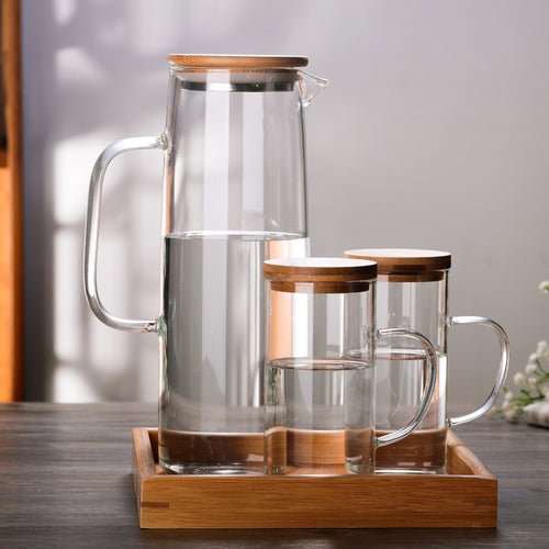 Borosilicate Glass Cold Brew Pitcher | Bamboo Lid & Cups
