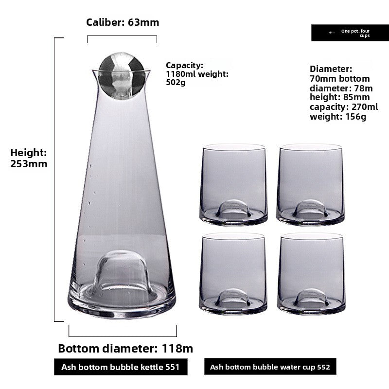 Crystal Glass Gradient Pitcher Set With Stainless Steel Lit & Cups
