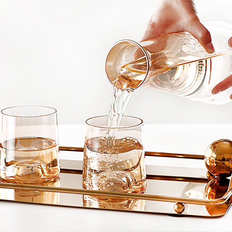 Crystal Glass Gradient Pitcher Set With Stainless Steel Lit & Cups